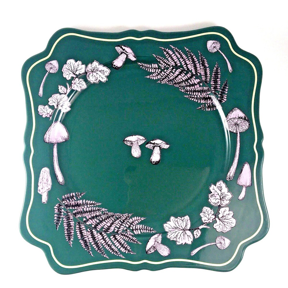 Anthropologie Elin Dinner Plate Mushroom Woodland Stoneware Green * Discontinued